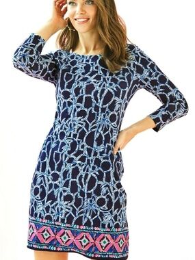 Lilly Pulitzer Hollee High Tide Lucky Bamboo Pima Cotton Dress Size Small